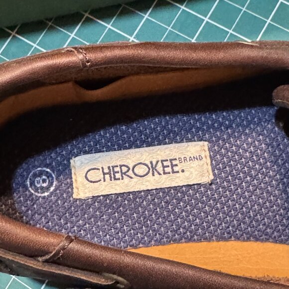 Mens Cherokee Brown Leather Boat Shoes W/ Laces  Non-Slip Soles size 8 - Picture 3 of 4